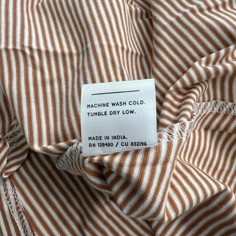 Pact Fit and Flare Tie Back Midi Dress Womens Large Tan White Striped Coastal - Picture 9 of 10
